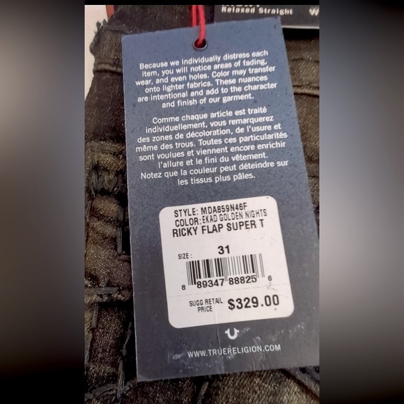 Rare NWOT True Religion men’s Ricky Super T in “GOLDEN NIGHTS” wash size 33x34 - Picture 12 of 12